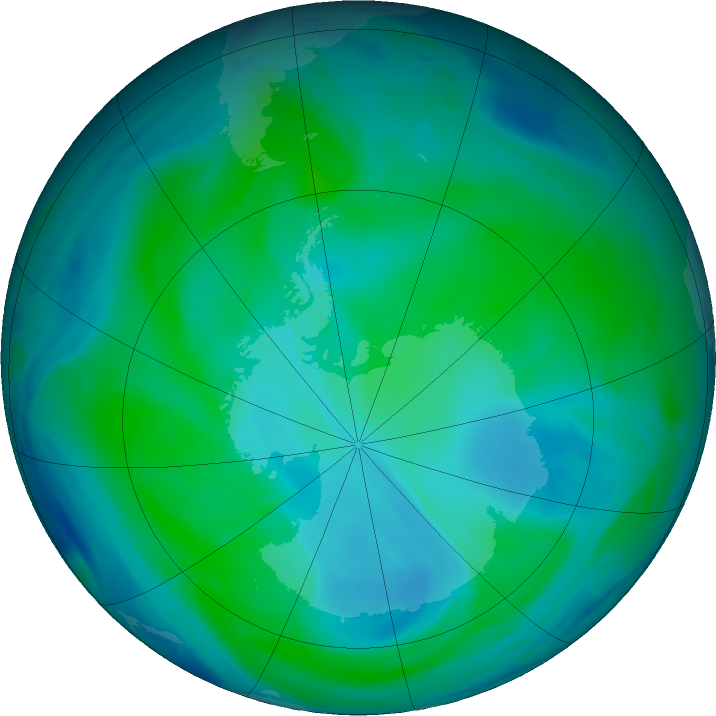 Antarctic ozone map for 02 January 2022